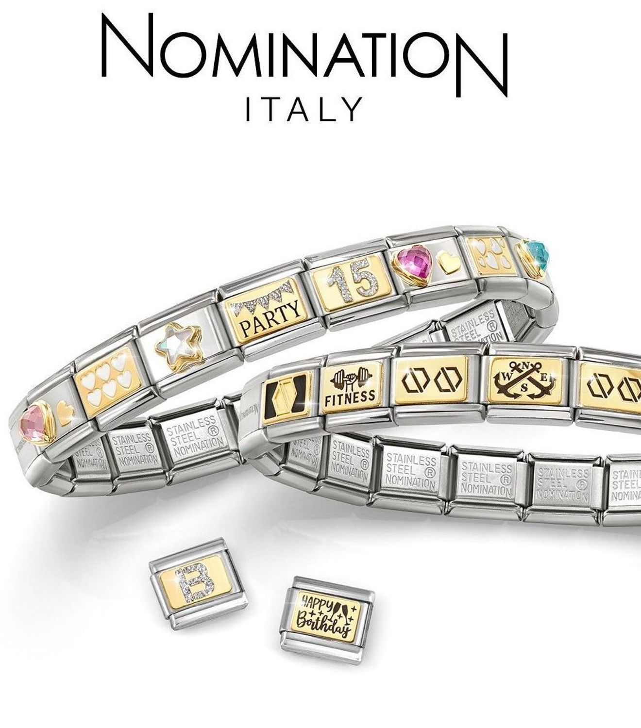 Charms Nomination Link 18K zawieszka Złota płytka brokatowymi sercami 030224 08.jpg